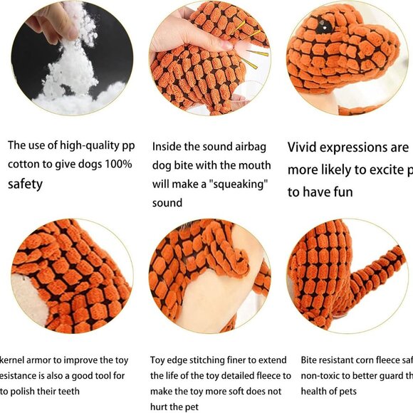 SOYATER Dino Dog Stuffed Plush Squeaky Toy Orange Dinosaur NEW 8" - Picture 4 of 8